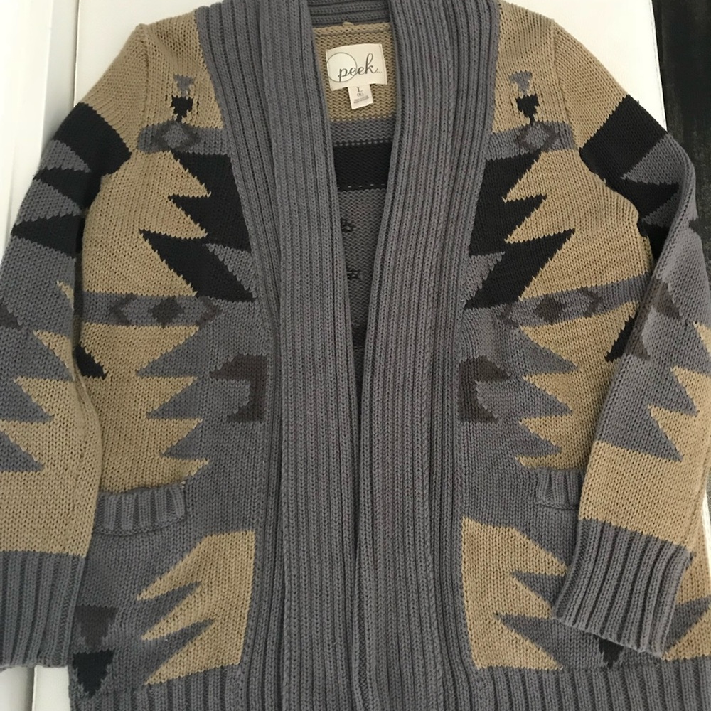 Peek Kid’s Cardigan with Geometric Design - Gray and Tan. From Nordstrom. Size 8